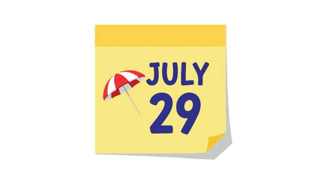 Calendar notification displaying july twenty-ninth with a beach umbrella icon indicating a summer vacation date or beach event reminder