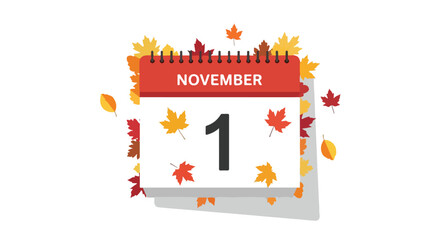 Illustrative November Calendar Page with Falling Autumn Leaves on a Clean Background Graphic 64 characters
