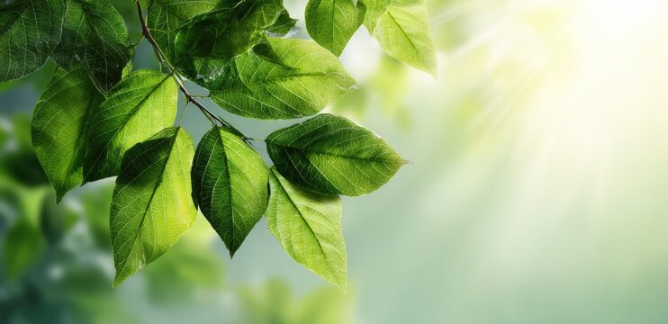 Vibrant green leaves bathed in sunlight