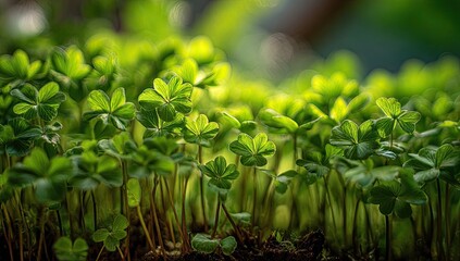 Fototapeta premium Close-up of vibrant clover sprouts
