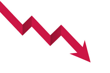 downfall red arrow graph falling down, market crash, and loss isolated on transparent background Remove png, Clipping Path, pen tool