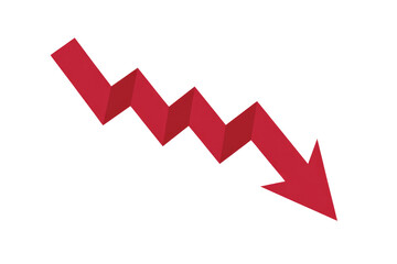 downfall red arrow graph falling down, market crash, and loss isolated on transparent background Remove png, Clipping Path, pen tool