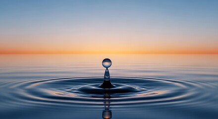 Serene Ocean Sunset Reflecting Water Droplet Ripples