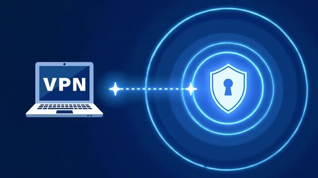 Illustration of a laptop connecting to a secure network through a VPN, symbolizing online privacy
