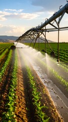 Irrigation system watering crops in a field