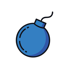 Classic Bomb Device Icon. Vibrant azure explosive object graphic. This icon conveys critical moments, countdowns, and potential threats or exciting challenges in a playful manner.