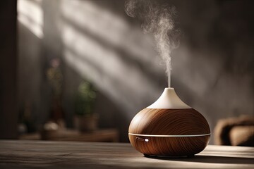 Diffuser emitting steam in sunlit room