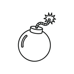 Classic Bomb Icon with Burning Fuse. Simple outline of a vintage explosive with an ignited wick. It symbolizes danger, urgency, critical situations, or impending events.