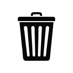 Digital Deletion Waste Can Icon. Clean black pictogram of a discard container on white, representing removal, organization, or eliminating unwanted elements. Perfect for user interfaces.