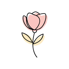 Elegant Bloom Line Drawing. A contemporary floral illustration featuring a graceful pink blossom. Its delicate contours represent natural beauty, growth, and gentle affection.