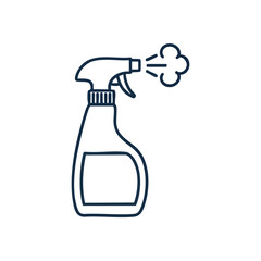 Sanitizing Spray Bottle Outline. Minimalist vector design of a trigger bottle dispensing liquid, conveying concepts of hygiene, purity, and household maintenance.