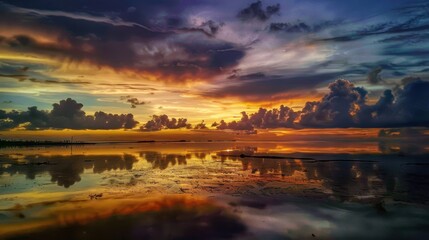 Tropical Sunset Water Landscapes: Sea/Ocean Waves, Orange Sky Reflections & Beach Dawn Views