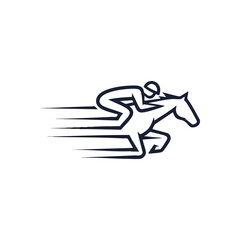 Jockey Riding Racing Horse Speed Icon. Sleek emblem of an equestrian athlete on a galloping steed, capturing swift motion, power, and the thrill of competitive victory. Represents agility and success.