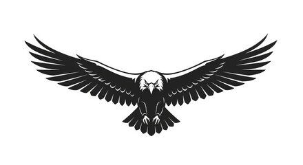 Obraz premium Symmetrical Black and White Soaring Eagle with Fierce Gaze, a Powerful Graphic Emblem.