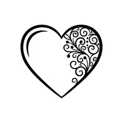 Ornate Filigree Heart Illustration. A beautiful graphic representation of affection, showcasing an intricate scrollwork motif within its graceful form. Conveys profound sentiment and stylish devotion.