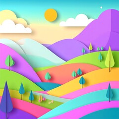 Colorful paper cut landscape