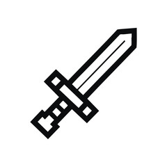 Pixel Art Gaming Sword Icon. Clean graphic illustrating a classic virtual realm weapon. This simple blocky design embodies power, challenge, and heroic journeys in digital adventures.