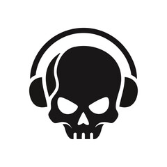 Edgy Skull Headphones Vector Icon. A stylized human cranium adorned with audio headgear. This graphic represents intense sonic passion, rebellious spirit, or a unique DJ persona.