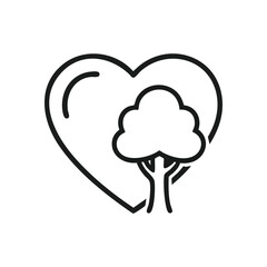 Sustainable Heart Tree Symbol. This graphic represents affection for the environment and ecological growth. A stylized plant within a contour of a human organ signifies care for the planet.