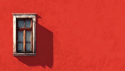 A simple window on a red wall casts a shadow