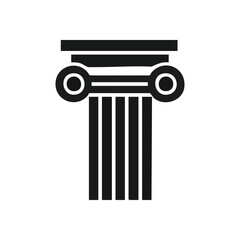 Classical Column Design Element. A simplified black graphic depicting an Ionic pillar. It embodies stability, heritage, and the foundations of knowledge and justice.