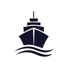 Ocean Vessel Icon Cruise Ship Symbol. Modern graphic of a sailing boat on water. Represents voyages, adventure, logistics, and marine transport. Ideal for navigation or travel concepts.