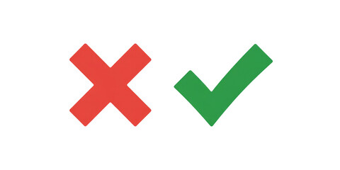 green check mark and red cross mark icon set. green tick and red x. Symbols of approval and Decline, vector illustration