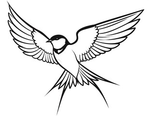 Naklejka premium Black and white stylized illustration of a bird in flight