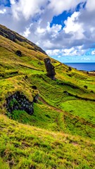 Island landscape with ancient statue