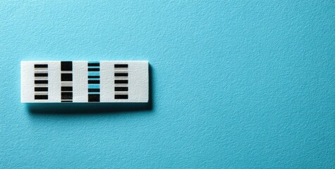 A pregnancy test strip against a light blue background