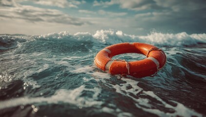 Orange life preserver in choppy ocean waves