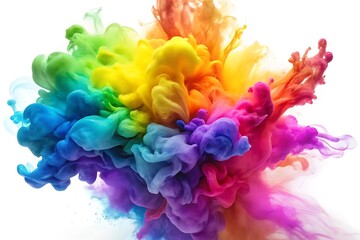 Obraz premium Vibrant rainbow watercolor explosion with pink blue yellow orange and green splashes isolated on a transparent background