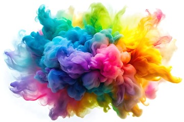 Vibrant rainbow watercolor explosion with pink blue yellow orange and green splashes isolated on a transparent background