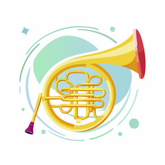 Golden French Horn with Teal and Green Abstract Background