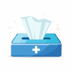Blue Tissue Box with White Tissues and Plus Symbol