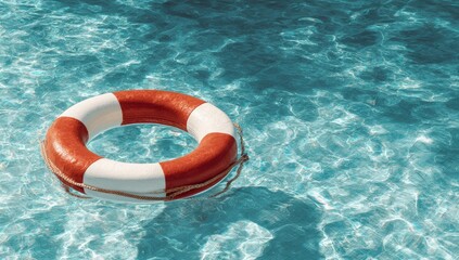 Floating life preserver in turquoise water