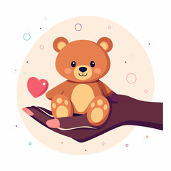 Brown Teddy Bear in a Hand with Pink Heart