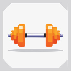 Orange Pixel Art Dumbbell on White Background