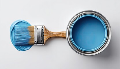 Paint can and brush, top-down view