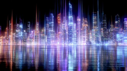 Ai in credit scoring futuristic cityscape with neon lights reflecting on water advanced technology digital skyline night urban innovation