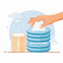 Hand Reaching for Facial Tissue in Pastel Blue Dispenser