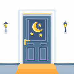 Blue Door with Moon and Stars Design
