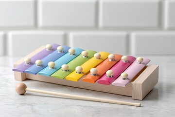 Colorful xylophone on marble surface