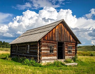 Obraz premium Rustic wooden house under a dramatic sky