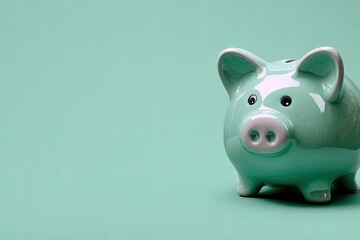 Mint green piggy bank on mint green background