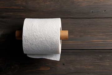 Fototapeta premium Toilet paper roll on wooden surface