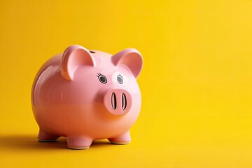 Pink piggy bank on yellow background (1)