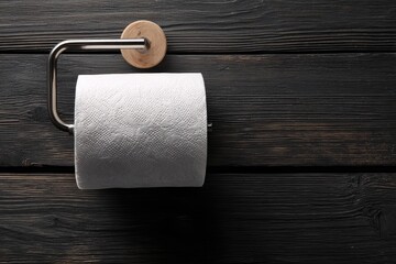 Toilet paper roll on dark wooden wall (2)