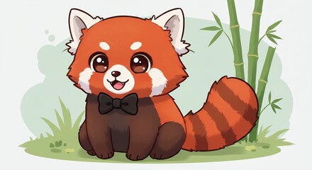 Cute red panda cartoon illustration
