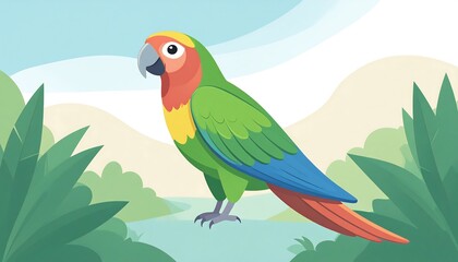 Colorful parrot in a lush landscape
